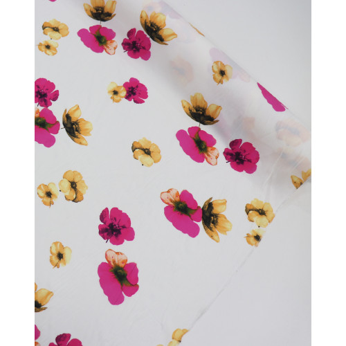 Tecido Viscose Portulacas Pink, Laranja e Offwhite