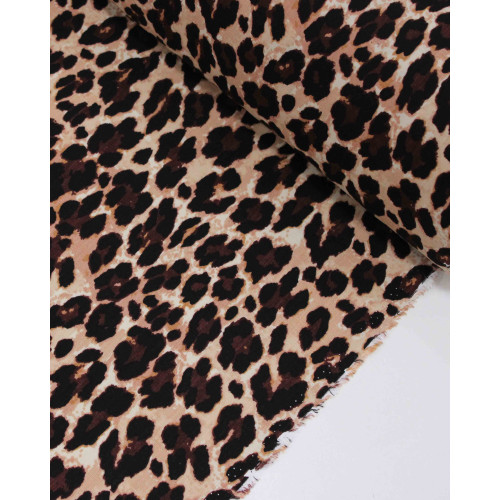 Tecido Viscose Texturizada Animal Print Preto Marrom e Bege