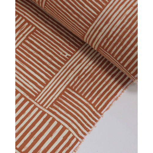 Tecido Viscose Texturizada Listras Geométricas Creme e Argila