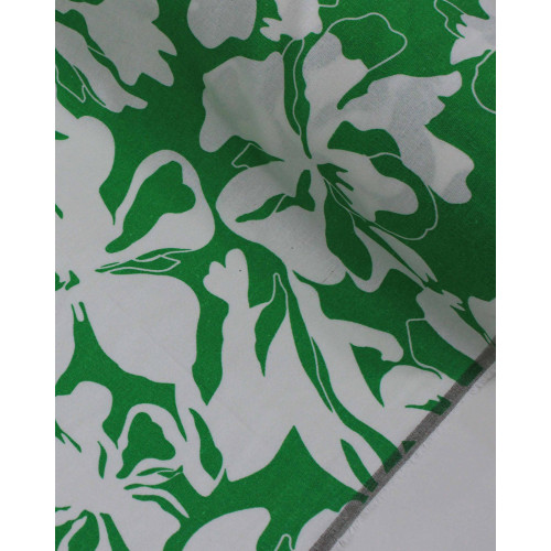 Tecido Linho Misto Estampado Macro Floral Abstrato Branco e Verde