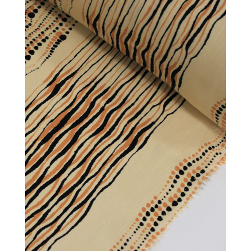 Tecido Viscose Listrado Irregular Pontilhado Preto, Argila e Creme