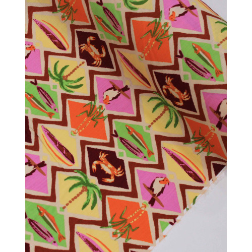 Tecido Viscose Texturizada Estampa Tropical em Recortes Colorio
