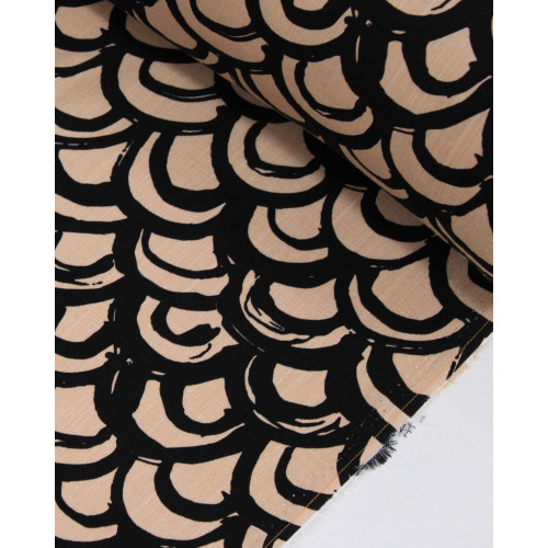 Tecido Viscose Texturizada Arcos Preto e Bege