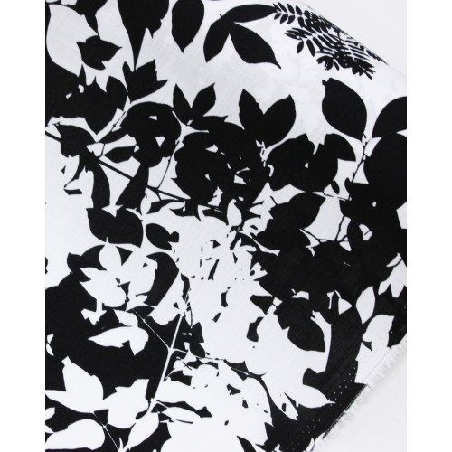 Tecido Viscose Texturizada Ramos e Folhas P/B