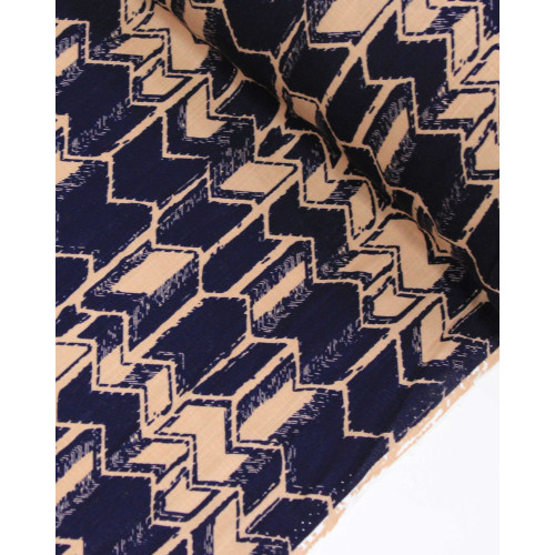 Tecido Viscose Texturizada Chevron Irregular Nude e Azul Marinho