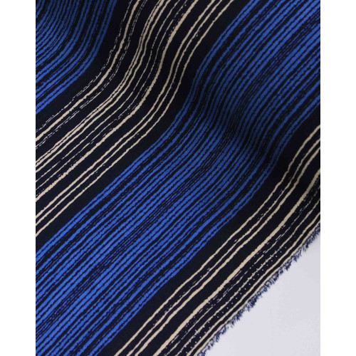 Tecido Viscose Texturizada Listras Bege e Tons de Azul