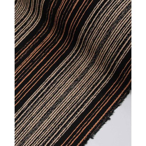 Tecido Viscose Texturizada Listras Bege, Laranja e Preto