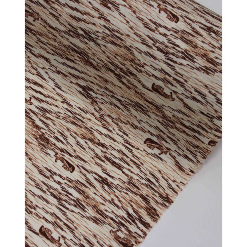 Tecido Viscose Texturizada Barcos e Mar em Riscos Tons de Marrom e Bege