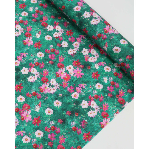 Tecido Alfaiataria de Viscose Italiano Campo Floral Tons de Rosa e Verde