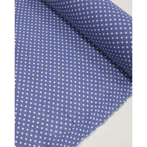 Tecido Linho Misto Poá Branco e Azul Jeans