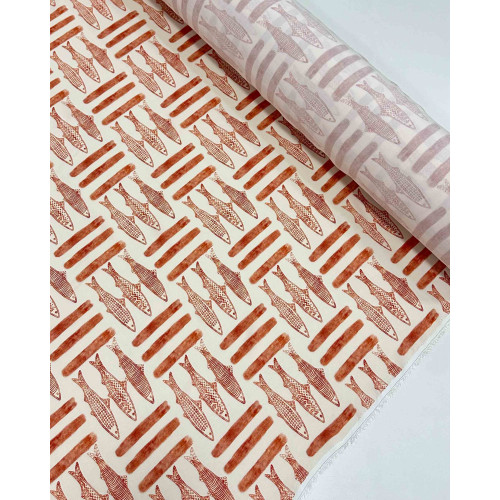 Tecido Viscose Premium Sardine Estampada Terracota e Creme (0.5m)