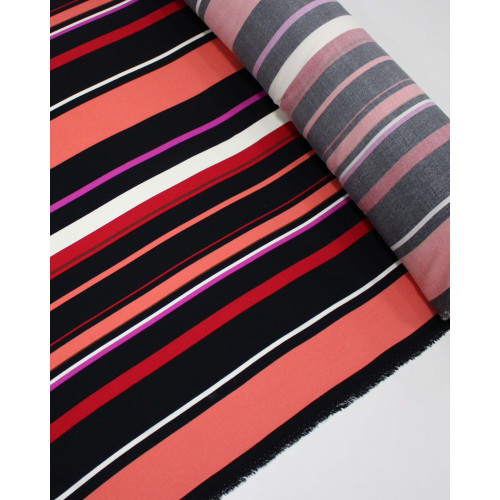 Tecido Crepe de Viscose Listras Coloridas