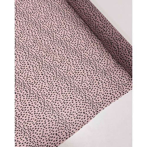 Tecido Crepe Chiffon Italiano Pingos Irregulares Preto e Rosa Chá