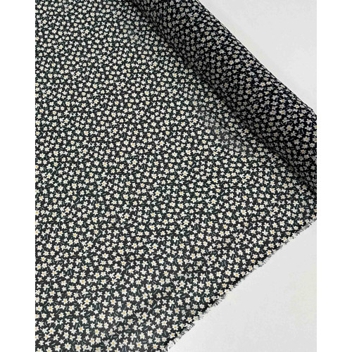Tecido Crepe Chiffon Texturizado Italiano Micro Tapete Floral Amarelo, Branco e Preto