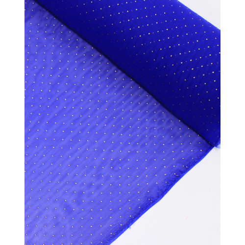 Tecido Crepe Chiffon Micro Poá Metalizado Dourado e Azul Royal