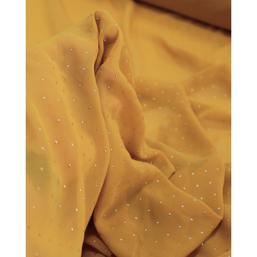 Tecido Crepe Chiffon Micro Poá Metalizado Dourado e Amarelo Mostarda