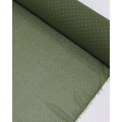 Tecido Crepe Chiffon Micro Poá Metalizado Dourado e Verde Militar