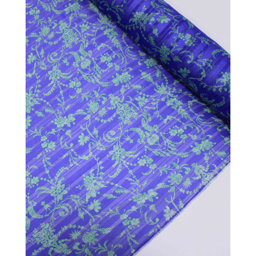 Tecido Crepe Chiffon Brocado Ramos Verde Tiffany e Azul
