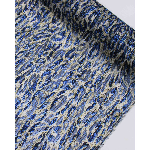 Tecido Crepe Chiffon Brocado Animal Print Abstrato Tons de Azul e Bege