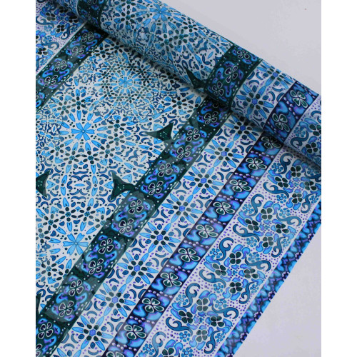 Tecido Crepe Chiffon Brocado Multi Listras Estampadas Tons Frios e Branco