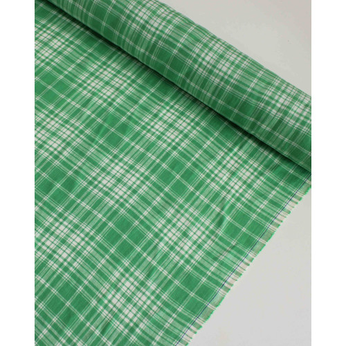 Tecido Linho Misto Italiano Multi Quadriculado Branco e Verde