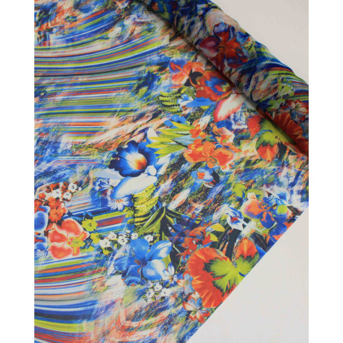 Tecido Crepe Chiffon Italiano Estampa Floral Abstrata Colorido