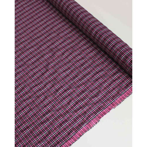 Tecido Linho Misto Italiano Micro Quadriculado Marsala, Rosa e Preto