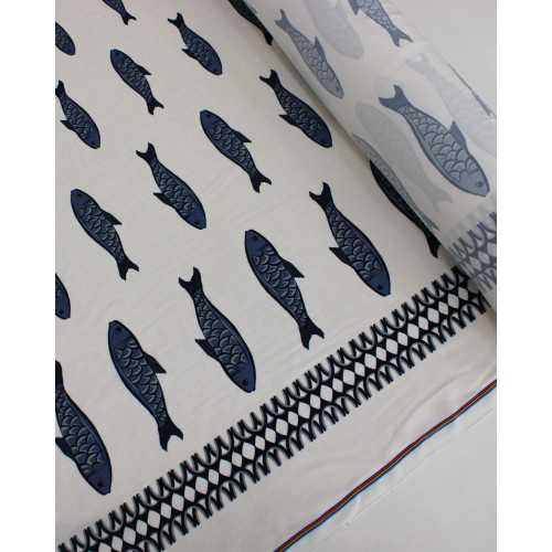 Tecido Viscose Premium Barrado Duplo Sardine Tons de Azul e Branco