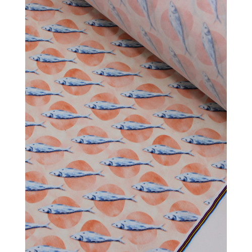 Tecido Viscose Premium Sardine Entre Poá Laranja e Pêssego
