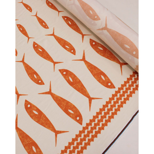 Tecido Viscose Premium Barrado Sardine Decrescente Laranja e Offwhite