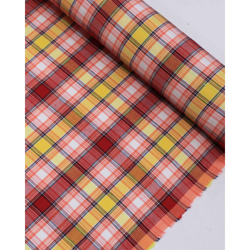 Tecido Linho Misto Italiano Multi Quadriculado Branco, Vermelho e Amarelo