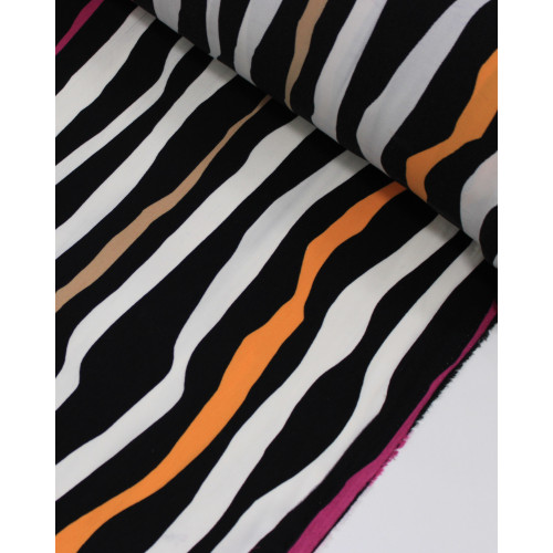 Tecido Crepe Sarjado Listras Ondulares Colorido (Com Leves Defeitos)