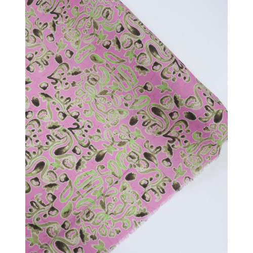 Tecido Viscose Estampa Étnica Verde e Rosa Chiclete (1m)