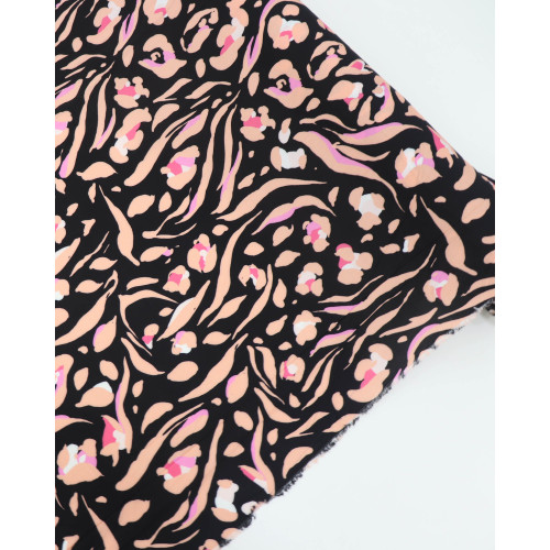 Tecido Viscose Estampa Figuras Abstratas Salmão, Rosa e Preto (0.8m)