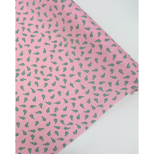 Tecido Viscose Texturizada Cactos Verde e Rosa Bebê (0.8m)