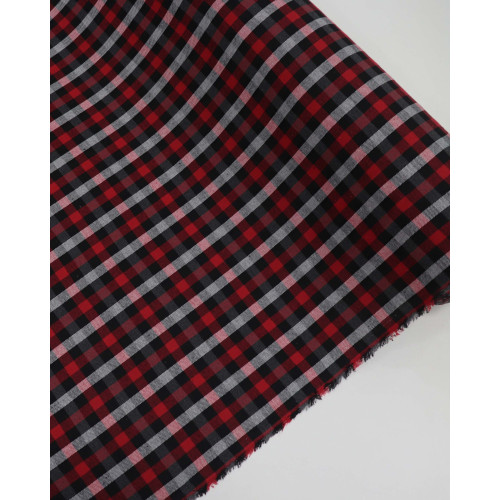 Tecido Flanela Mista Xadrez Branco, Cinza, Preto e Vermelho