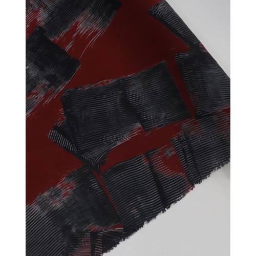 Tecido Crepe Chiffon Italiano Toque de Seda Pintura Abstrata Preto e Vermelho