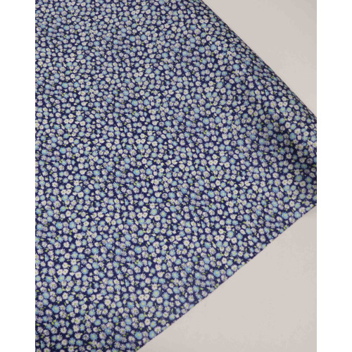 Tecido Crepe Silk Italiano Tapete Floral Branco e Azul