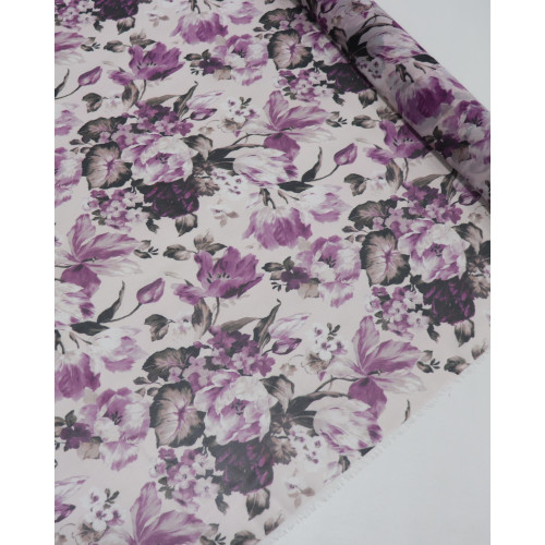 Tecido Crepe Chiffon Italiano Multi Floral Tons de Lilás