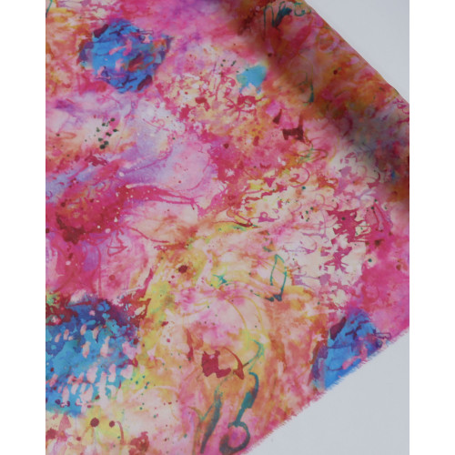 Tecido Crepe Chiffon Italiano Pintura Abstrata Colorida