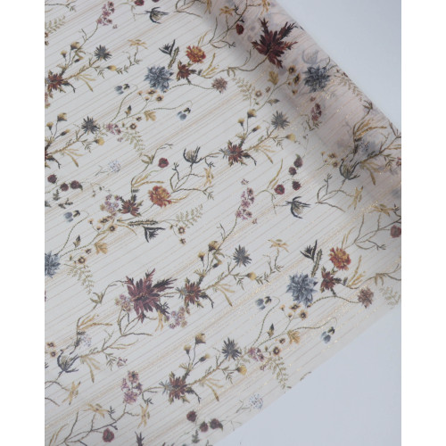 Tecido Crepe Chiffon Italiano Com Lurex Ramos e Flores Colorido e Bege