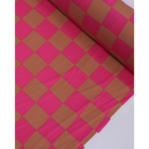 Tecido Viscose Macro Xadrez Castanho e Rosa
