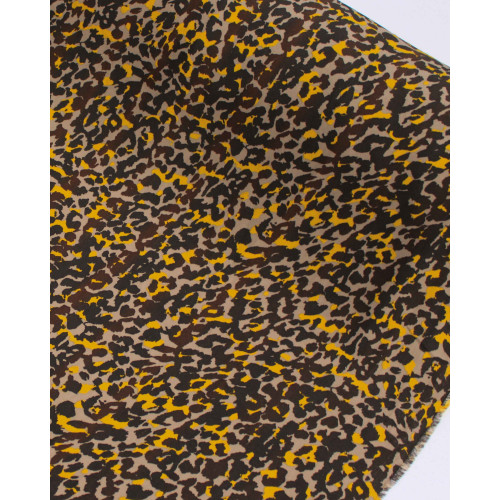 Tecido Crepe de Viscose Animal Print e Listras Amarelo, Marrom e Bege