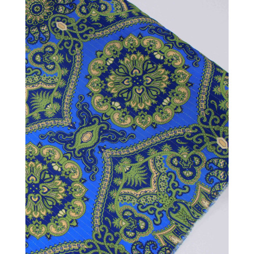 Tecido Viscose Premium com Lurex Boho Chique Creme, Verde e Tons de Azul