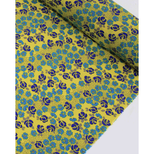 Tecido Viscose Mista com Poliamida Micro Tapete Floral Verde Água, Violeta e Amarelo