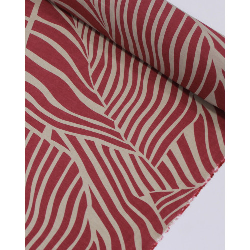 Tecido Viscose Mista com Poliamida Listras Geométricas Irregulares Magenta e Bege