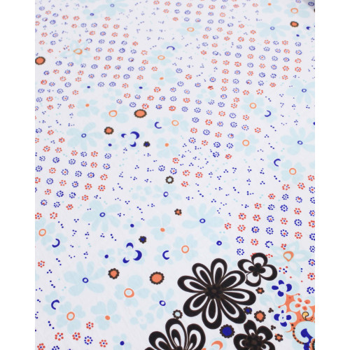 Tecido Viscose Mista com Poliamida Barrado Cashmere e Tapete Floral Tons Frios e Branco