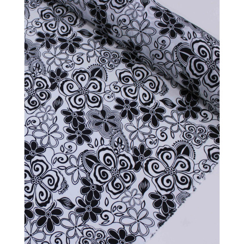 Teicdo Viscose Mista com Poliamida Tapete Floral em Rascunhos P/B