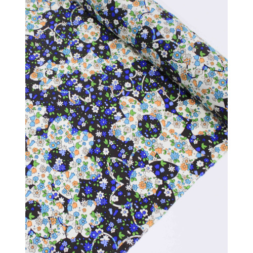 Tecido Viscose Mista com Poliamida Grosso Tapete Floral Tons Frios, Preto e Offwhite