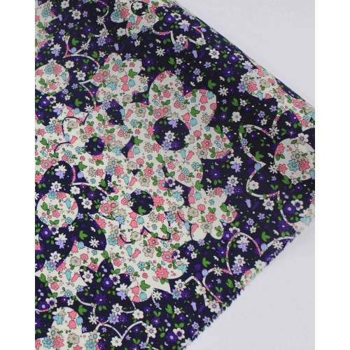 Tecido Viscose Mista com Poliamida Grosso Tapete Floral Candy Color, Azul Marinho e Offwhite